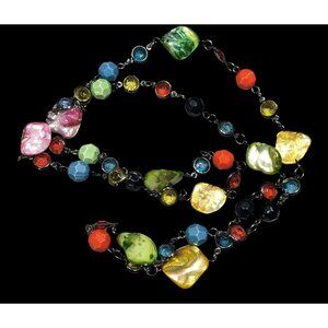 Candycore Rainbow Shell And Gem Beaded Necklace